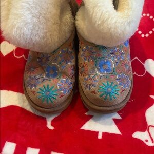 UGG Tan Boots with Colorful Floral Embroidery